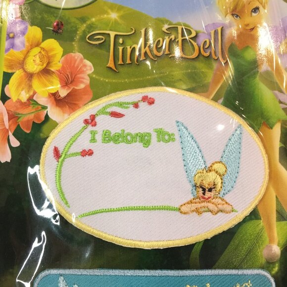 DISNEY Tinker Bell 2 Iron On Patch Sew 3" Name Tag Labels Fabric Marker NOS - Picture 2 of 6